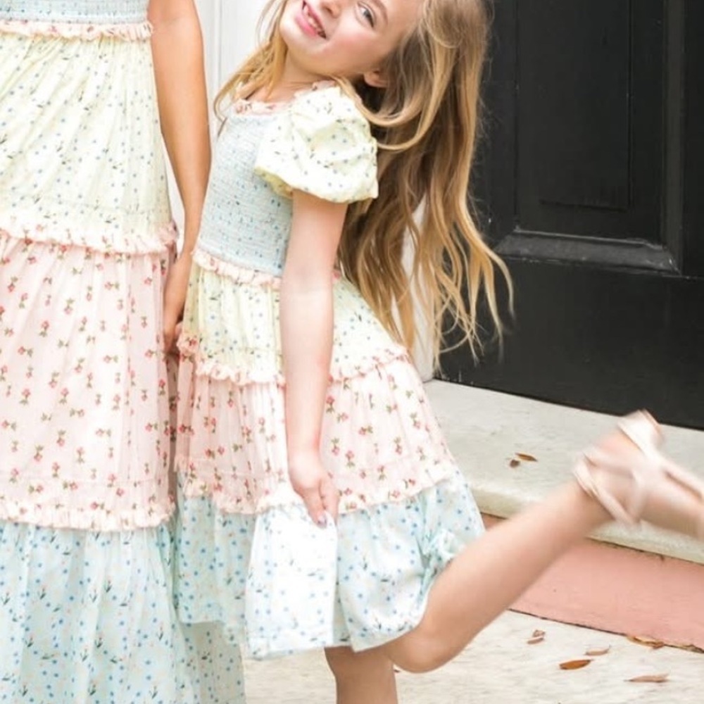 SEA NEWYORK X ZARA Girls' Pastel Floral Tiered Dress - SIZE 8